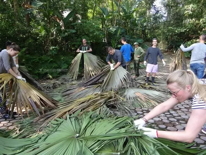 Du khách quốc tế tại Khu bảo tồn làng nhà sàn dân tộc sinh thái Thái Hải