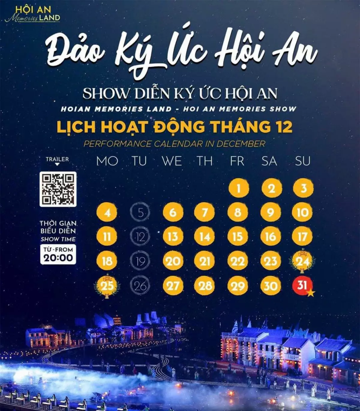 Lịch diễn show Ký Ức Hội An tháng 12 năm 2023