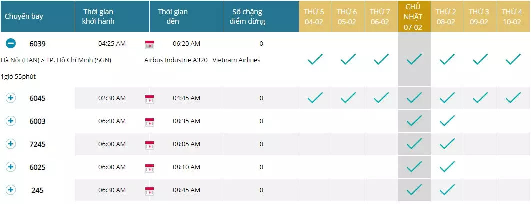 Tra cứu lịch bay Vietnam Airlines trên website hãng