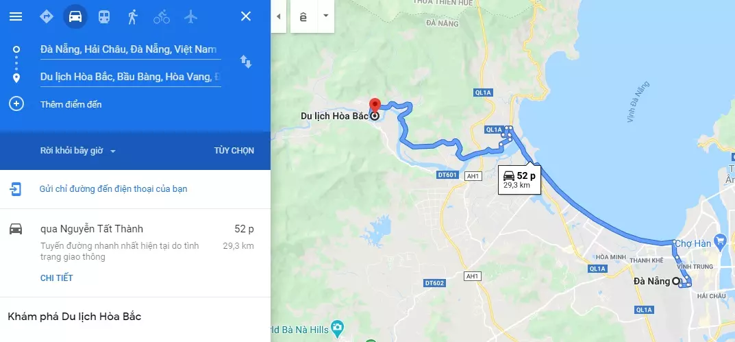 Di chuyển tới khu du lịch Hòa Bắc Đà Nẵng