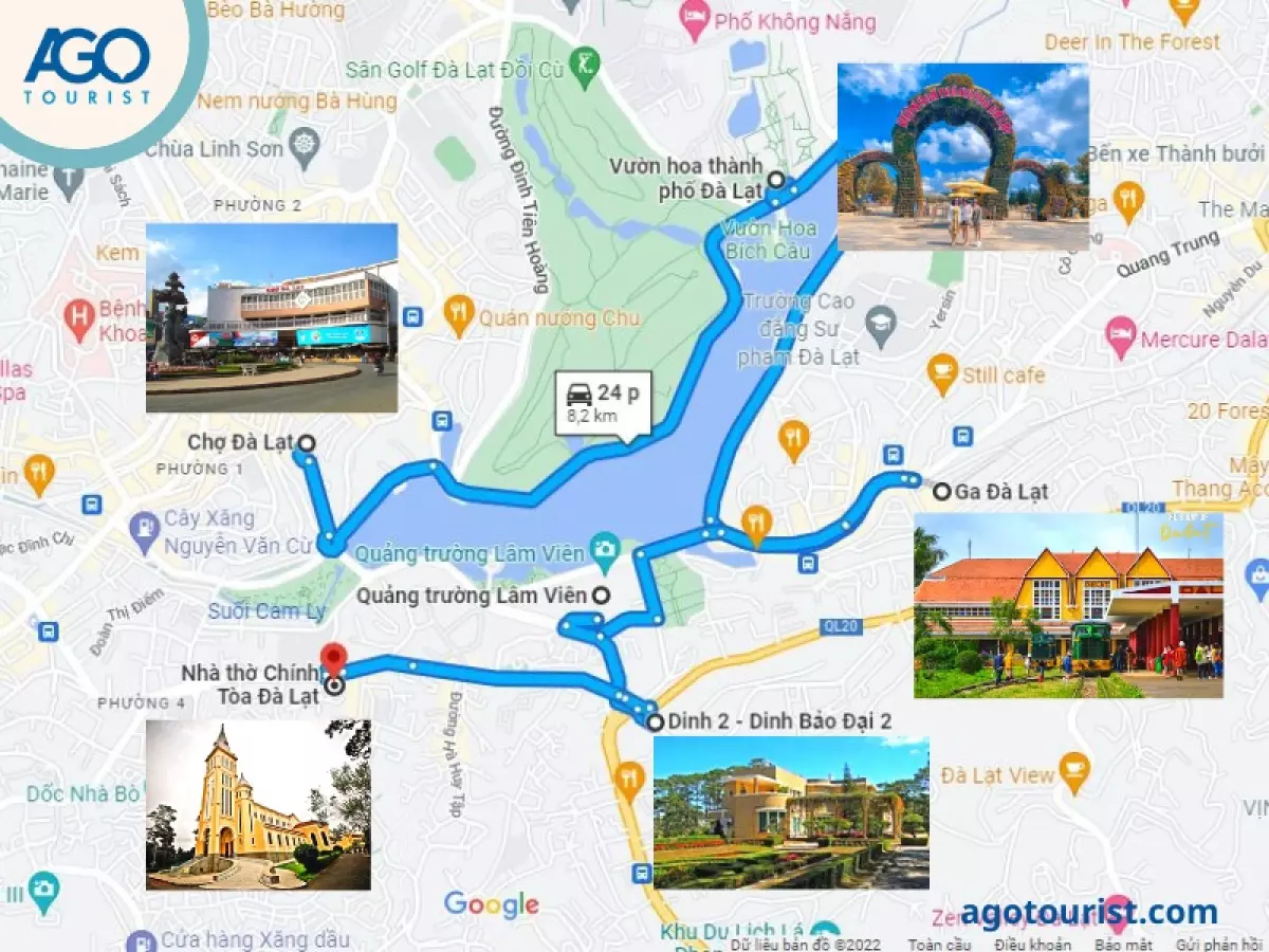 Bản đồ các điểm du lịch khu vực trung tâm Thành phố Đà Lạt