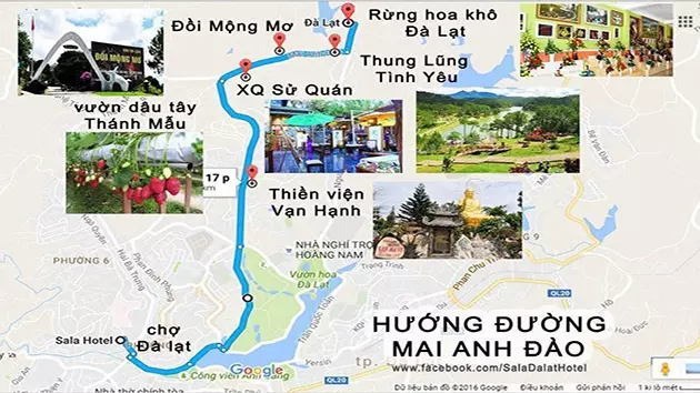 Bản đồ du lịch Đà Lạt hướng Thung Lũng Tình Yêu - Đồi Mộng Mơ