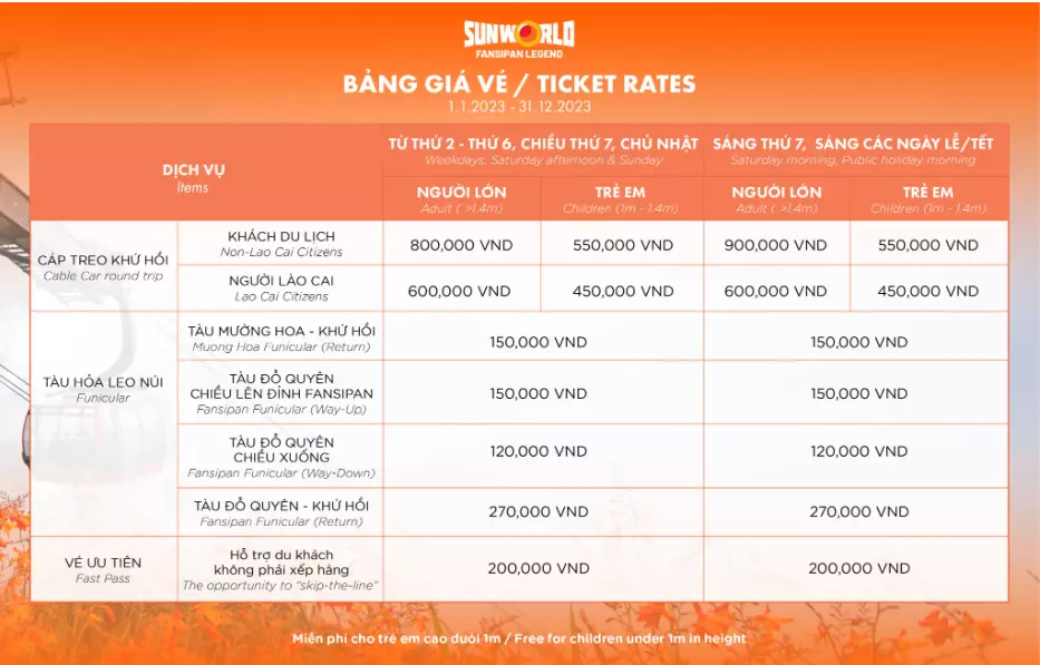 Bảng giá vé Fansipan mới nhất 2023