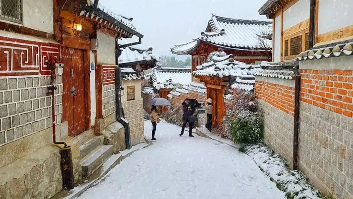 Một góc tại khu phố cổ Bukchon Hanok vào mùa đông