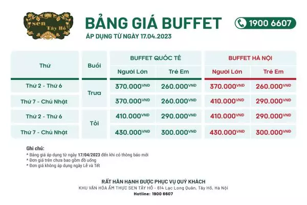 buffet sen tây hồ: menu