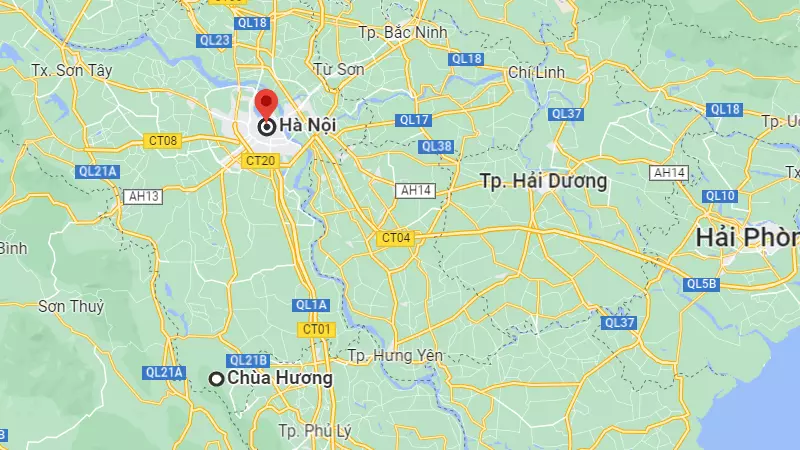 Sơ đồ di chuyển đến chùa Hương