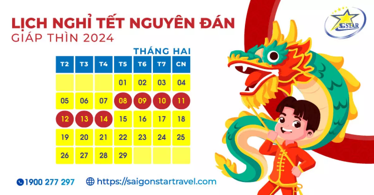 Lịch nghỉ Tết Nguyên Đán Giáp Thìn 2024