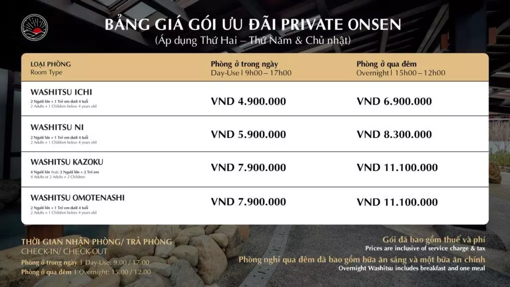 Giá vé Private Onsen ngày thường