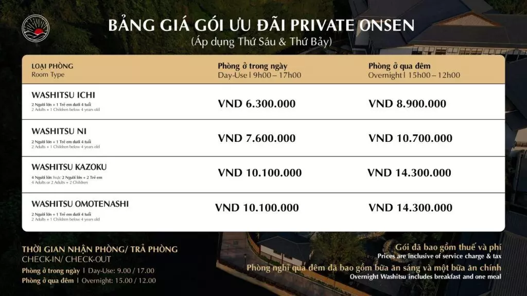 Giá vé Private Onsen cuối tuần