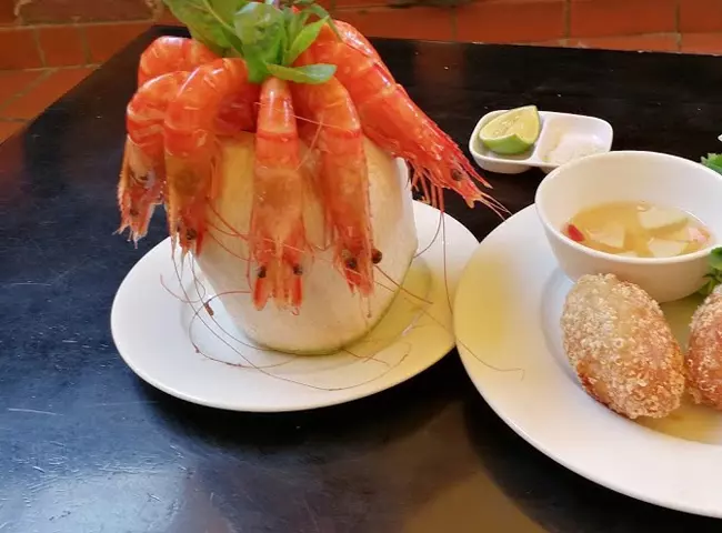 Shrimp on coconut