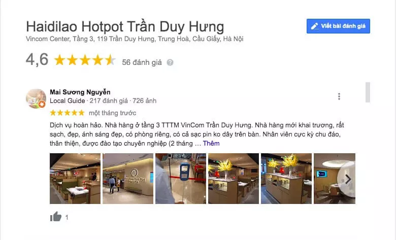 Thực khách đánh giá, review lẩu Haidilao Hotpot