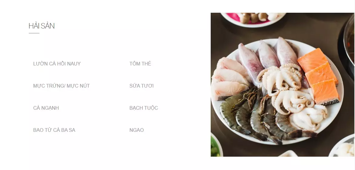 menu hải sản