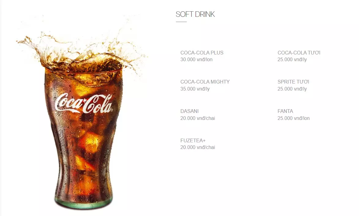 menu soft drink