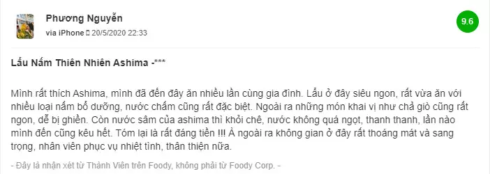review chi tiết về nhà hàng lẩu nấm Ashima Nguyễn Trãi