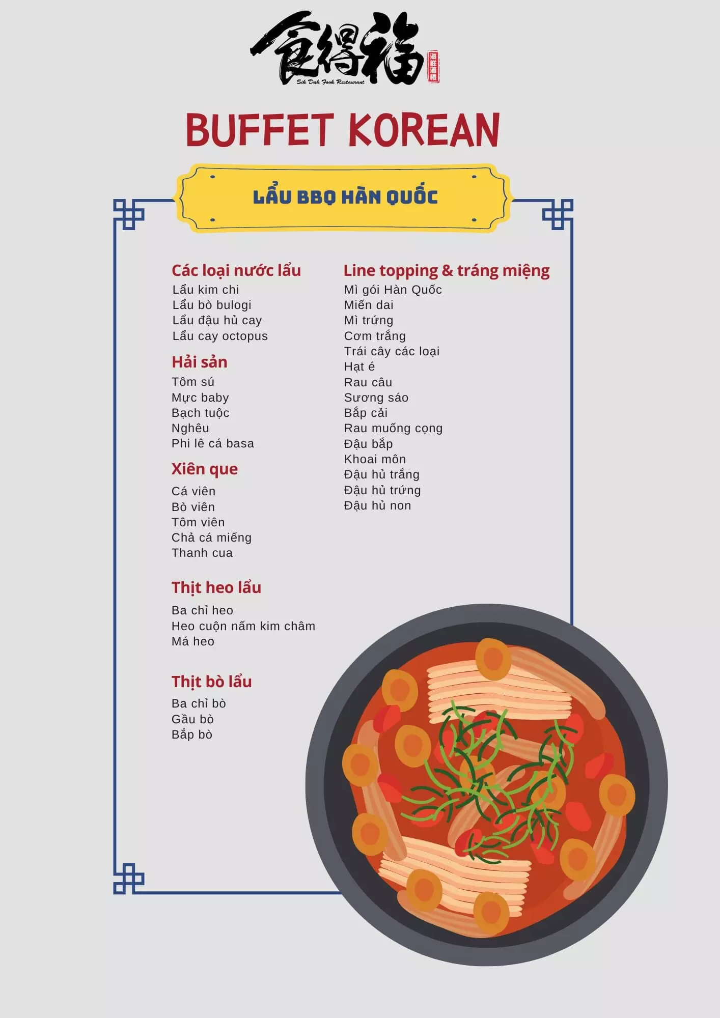 Sik Dak Fook Buffet menu/ thực đơn/ giá