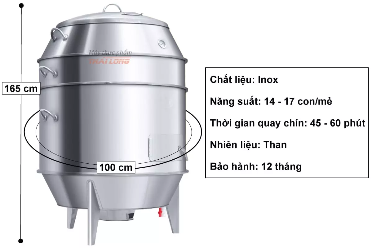 Thông số sản phẩm Lò quay vịt inox bằng than 100